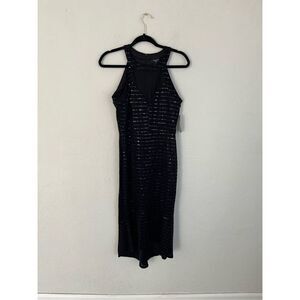 Alexa B Nites Black Sequins V neck Sheath Dress Women’s Size 6